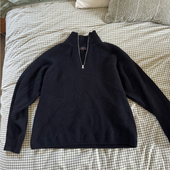 Quince Black Mongolian Cashmere Fisherman Quarter Zip Sweater - Picture 3 of 5